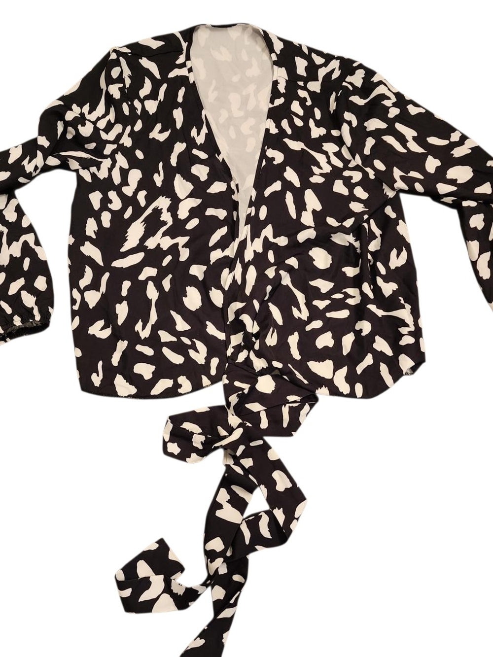 Women's Black & White Tie-Front Blouse